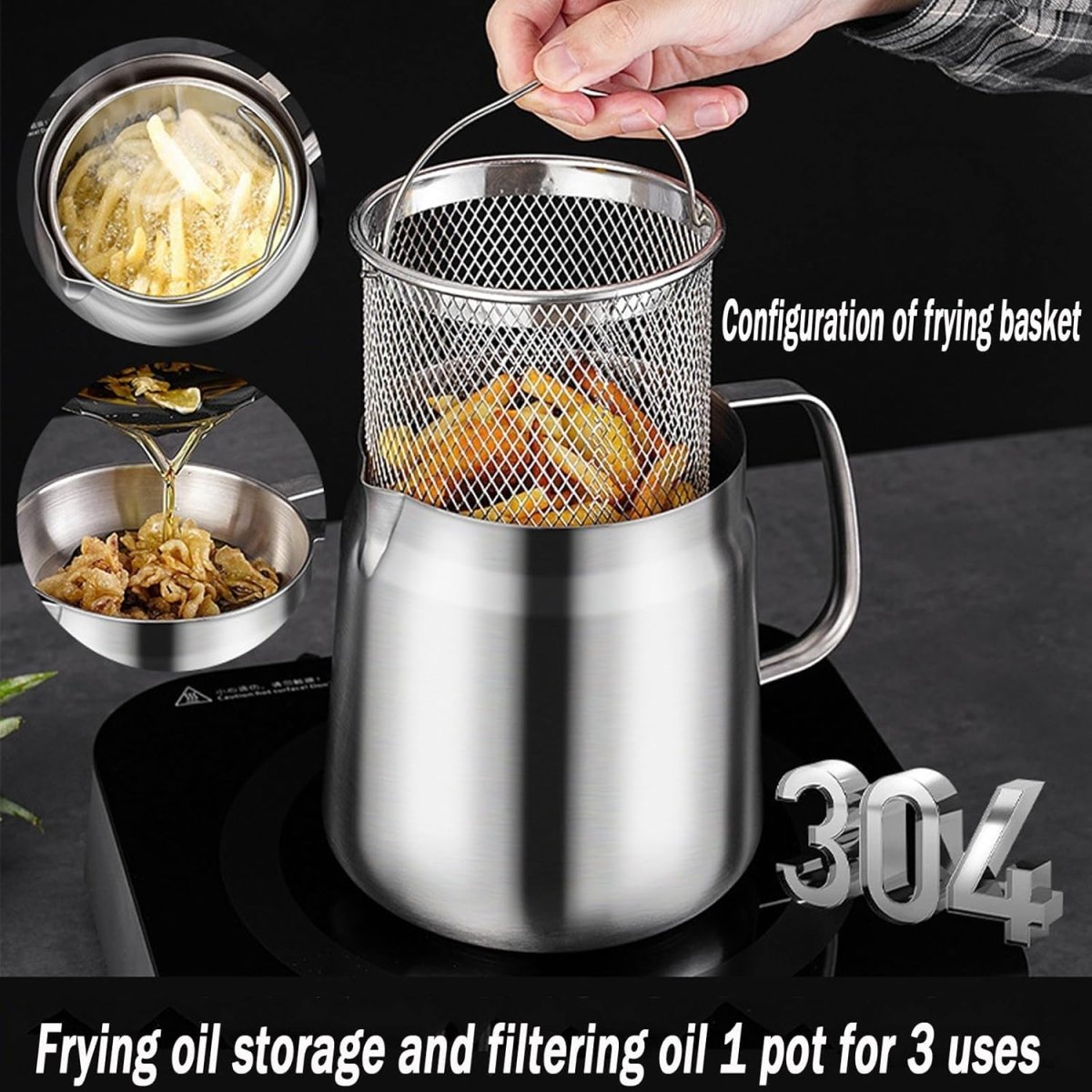 Stainless Steel Oil Pot with Strainer and Frying Basket - Techmanistan in Pakistan