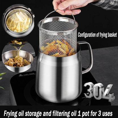 Stainless Steel Oil Pot with Strainer and Frying Basket - Techmanistan in Pakistan