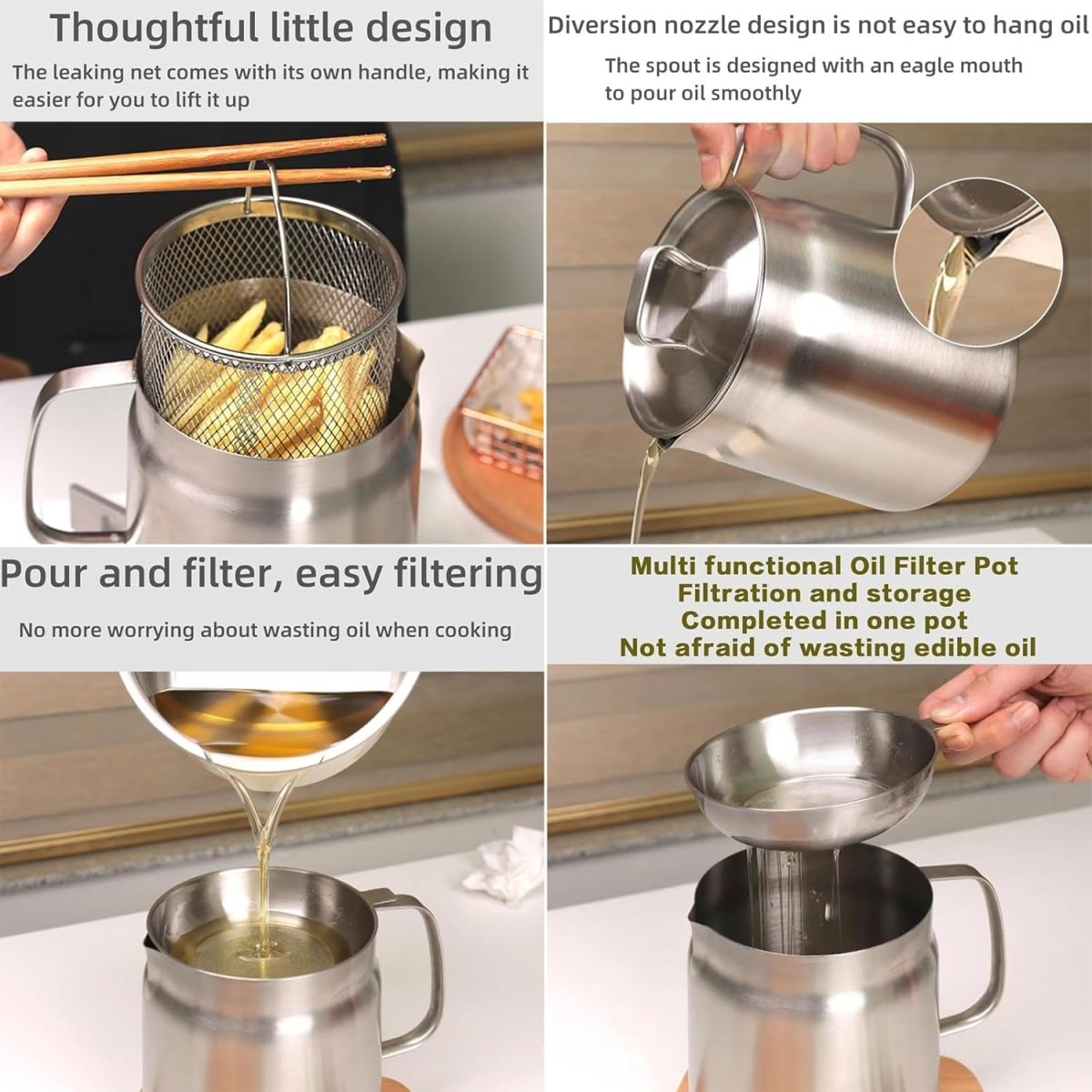 Stainless Steel Oil Pot with Strainer and Frying Basket - Techmanistan in Pakistan
