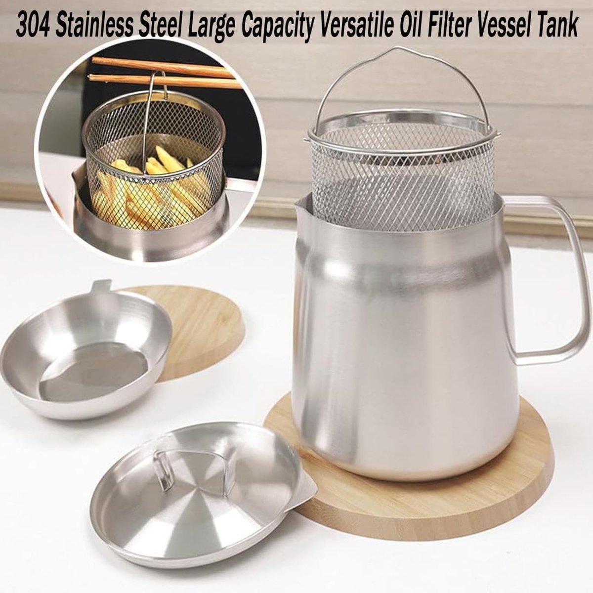 Stainless Steel Oil Pot with Strainer and Frying Basket - Techmanistan in Pakistan