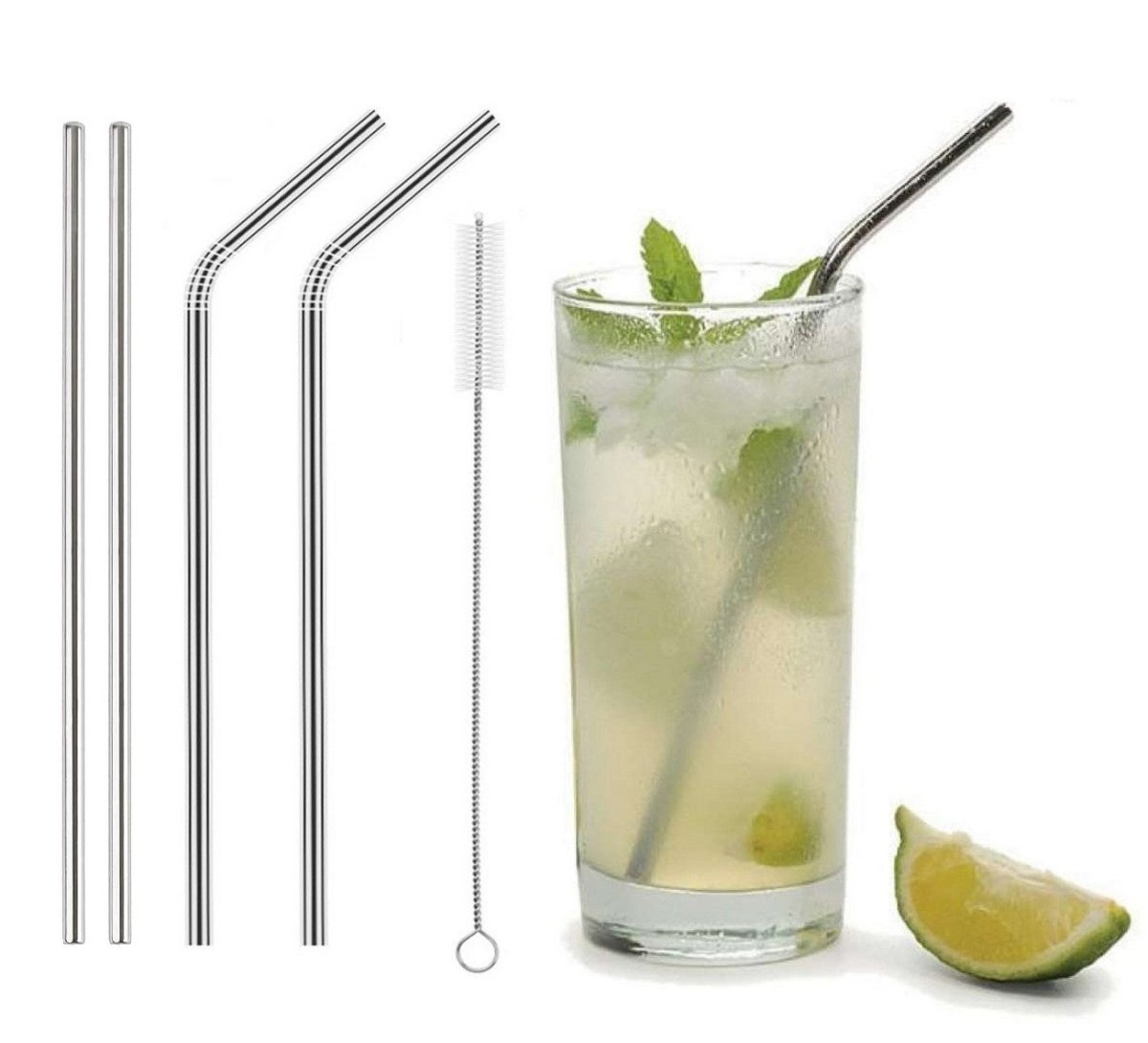 Stainless Steel Reusable Drinking Straws With Cleaning Brush - Techmanistan in Pakistan