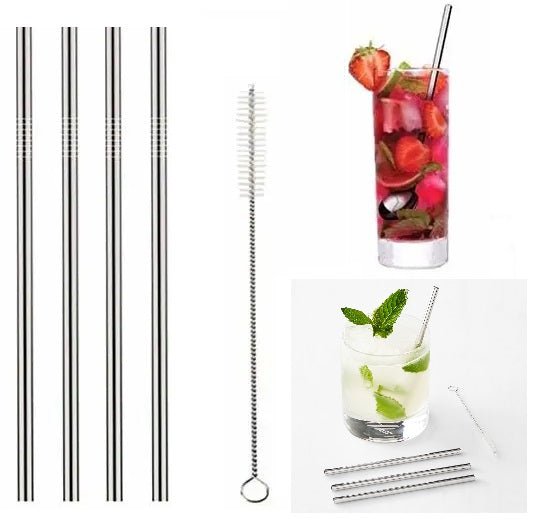 Stainless Steel Reusable Drinking Straws With Cleaning Brush - Techmanistan in Pakistan