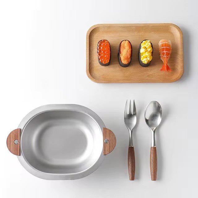 Stainless Steel Serving Bowl with Wooden Handles - Techmanistan in Pakistan