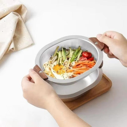 Stainless Steel Serving Bowl with Wooden Handles - Techmanistan in Pakistan