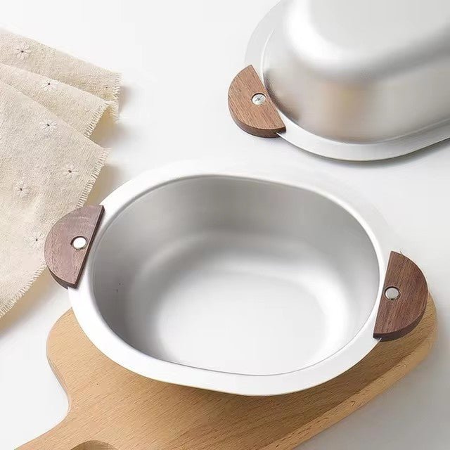 Stainless Steel Serving Bowl with Wooden Handles - Techmanistan in Pakistan