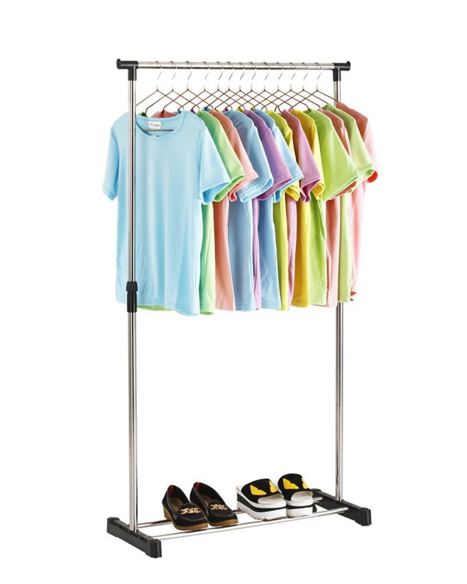 Stainless Steel Single Pole Clothes Hanger With Shoe Rack Sheet, Outside Single Rail Clothes Drying Storage Rack, Shoe Rack, Mobile Clothes Rack Single Rail, Single Pole Telescopic Clothes Rack - Techmanistan in Pakistan