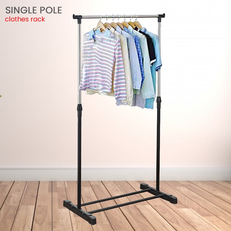 Stainless Steel Single Pole Clothes Hanger With Shoe Rack Sheet, Outside Single Rail Clothes Drying Storage Rack, Shoe Rack, Mobile Clothes Rack Single Rail, Single Pole Telescopic Clothes Rack - Techmanistan in Pakistan
