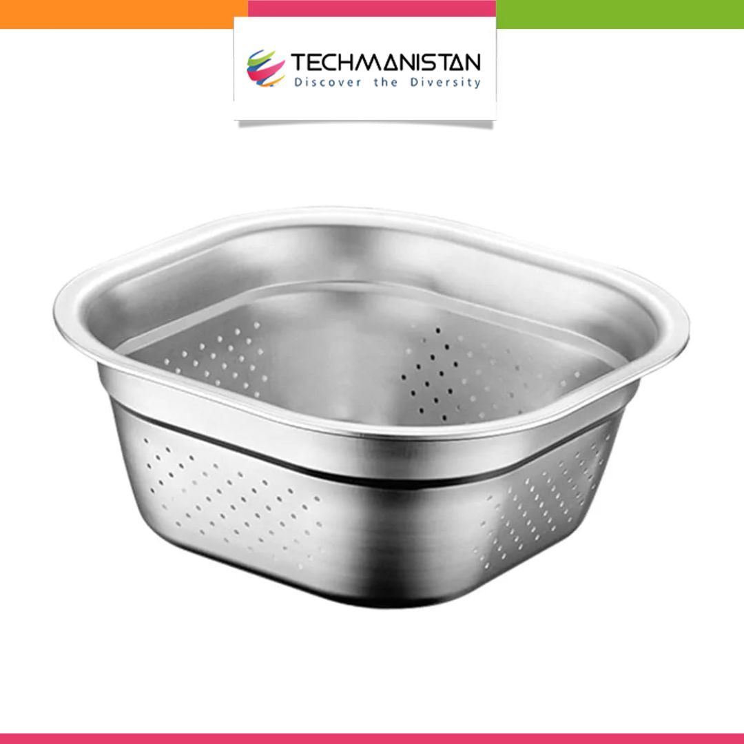 Stainless Steel Square Colander Bowl - Techmanistan in Pakistan