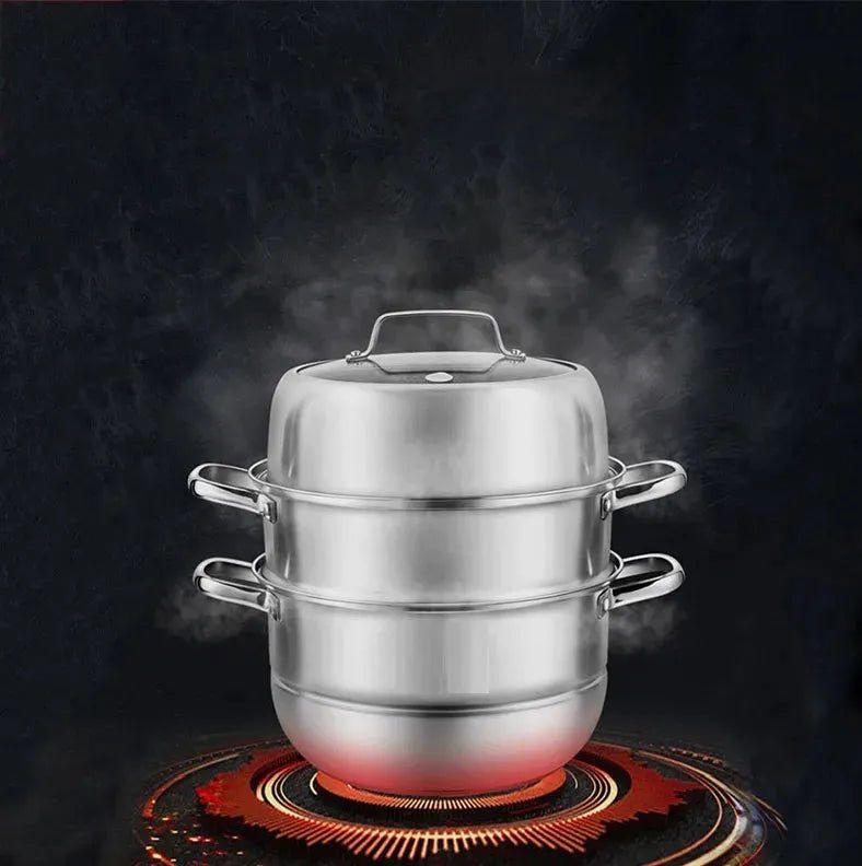 Stainless Steel Three Layers Steamer Pot With Glass Lid - Techmanistan in Pakistan