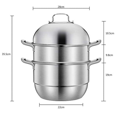 Stainless Steel Three Layers Steamer Pot With Glass Lid - Techmanistan in Pakistan