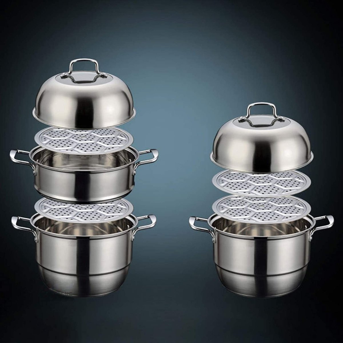 Stainless Steel Three Layers Steamer Pot With Glass Lid - Techmanistan in Pakistan