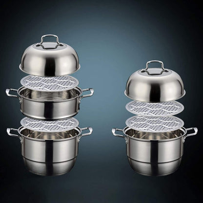 Stainless Steel Three Layers Steamer Pot With Glass Lid - Techmanistan in Pakistan