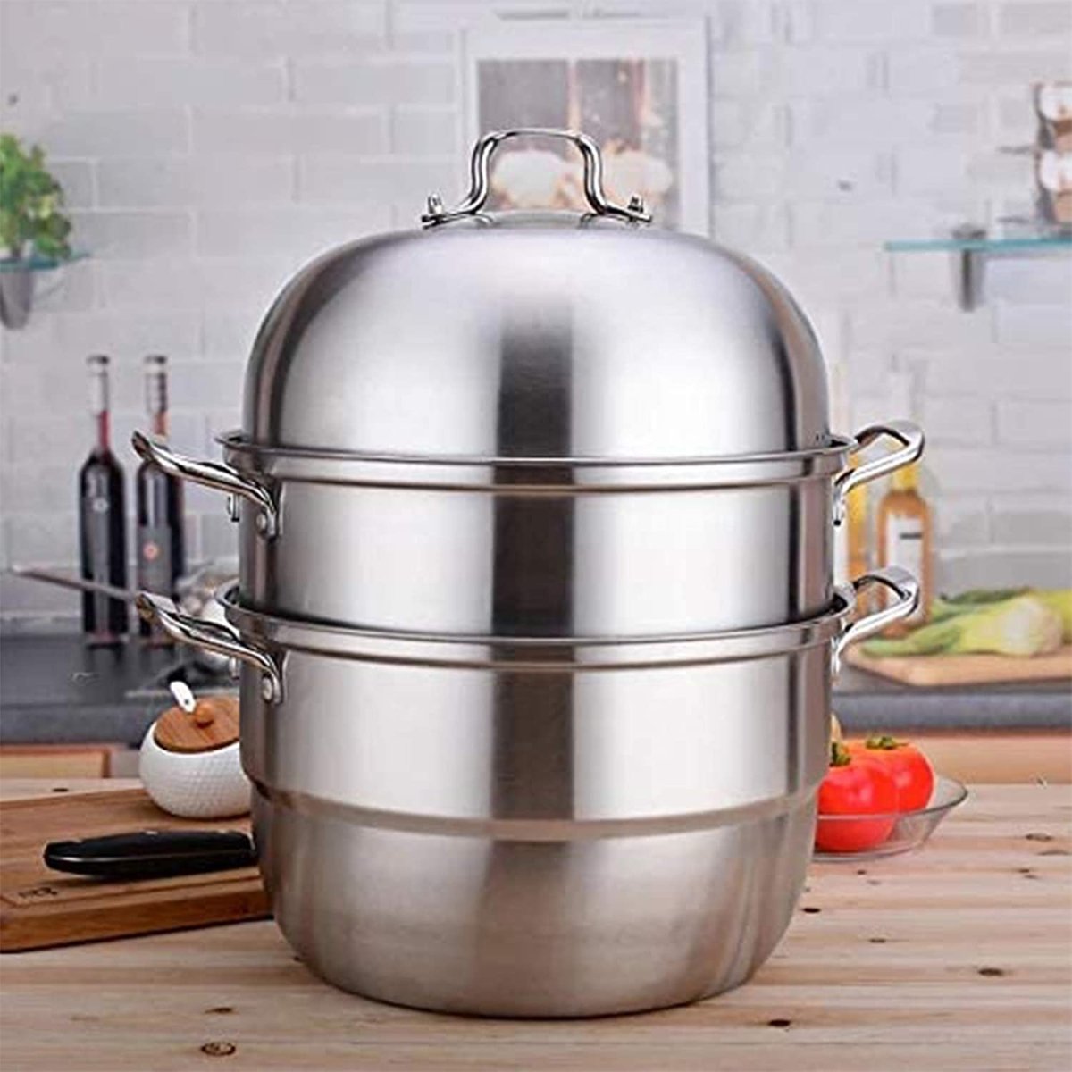 Stainless Steel Three Layers Steamer Pot With Glass Lid - Techmanistan in Pakistan