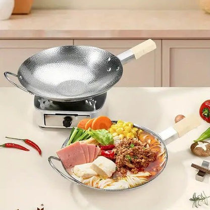 Stainless Steel Wok Karahi with Wooden Handle - Techmanistan in Pakistan
