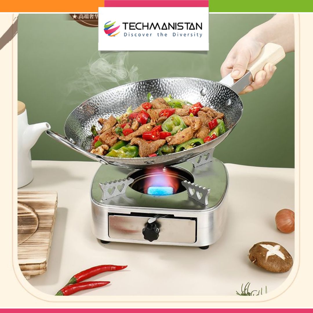 Stainless Steel Wok Karahi with Wooden Handle - Techmanistan in Pakistan