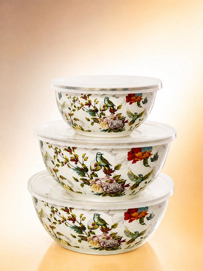3-Piece Enamel Food Storage Bowls with Lids