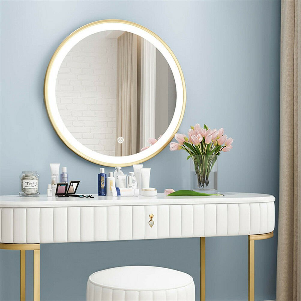 Techmanistan 24 Inch Round Wall Mirror With Light, Wall Mounted LED Illuminated Mirror, Makeup Vanity Mirror Wall Mounted, Large Modern Round Illuminated Touch Button Light Mirror, Bathroom Wall Mirror, Bathroom Light - Techmanistan in Pakistan