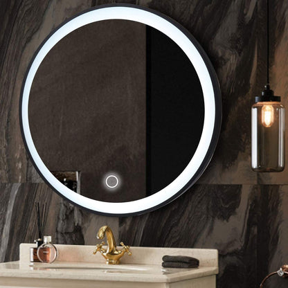 Techmanistan 24 Inch Round Wall Mirror With Light, Wall Mounted LED Illuminated Mirror, Makeup Vanity Mirror Wall Mounted, Large Modern Round Illuminated Touch Button Light Mirror, Bathroom Wall Mirror, Bathroom Light - Techmanistan in Pakistan