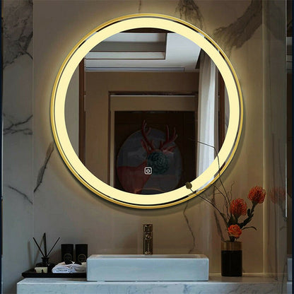 Techmanistan 24 Inch Round Wall Mirror With Light, Wall Mounted LED Illuminated Mirror, Makeup Vanity Mirror Wall Mounted, Large Modern Round Illuminated Touch Button Light Mirror, Bathroom Wall Mirror, Bathroom Light - Techmanistan in Pakistan
