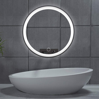 Techmanistan 24 Inch Round Wall Mirror With Light, Wall Mounted LED Illuminated Mirror, Makeup Vanity Mirror Wall Mounted, Large Modern Round Illuminated Touch Button Light Mirror, Bathroom Wall Mirror, Bathroom Light - Techmanistan in Pakistan