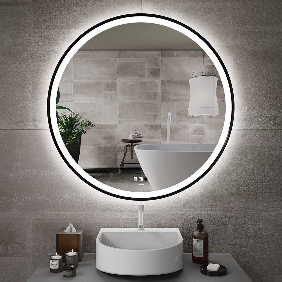 Techmanistan 24 Inch Round Wall Mirror With Light, Wall Mounted LED Illuminated Mirror, Makeup Vanity Mirror Wall Mounted, Large Modern Round Illuminated Touch Button Light Mirror, Bathroom Wall Mirror, Bathroom Light - Techmanistan in Pakistan