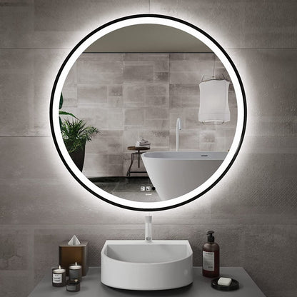 Techmanistan 24 Inch Round Wall Mirror With Light, Wall Mounted LED Illuminated Mirror, Makeup Vanity Mirror Wall Mounted, Large Modern Round Illuminated Touch Button Light Mirror, Bathroom Wall Mirror, Bathroom Light - Techmanistan in Pakistan