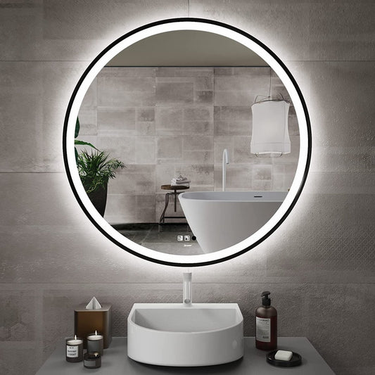 Techmanistan 24 Inch Round Wall Mirror With Light, Wall Mounted LED Illuminated Mirror, Makeup Vanity Mirror Wall Mounted, Large Modern Round Illuminated Touch Button Light Mirror, Bathroom Wall Mirror, Bathroom Light - Techmanistan in Pakistan