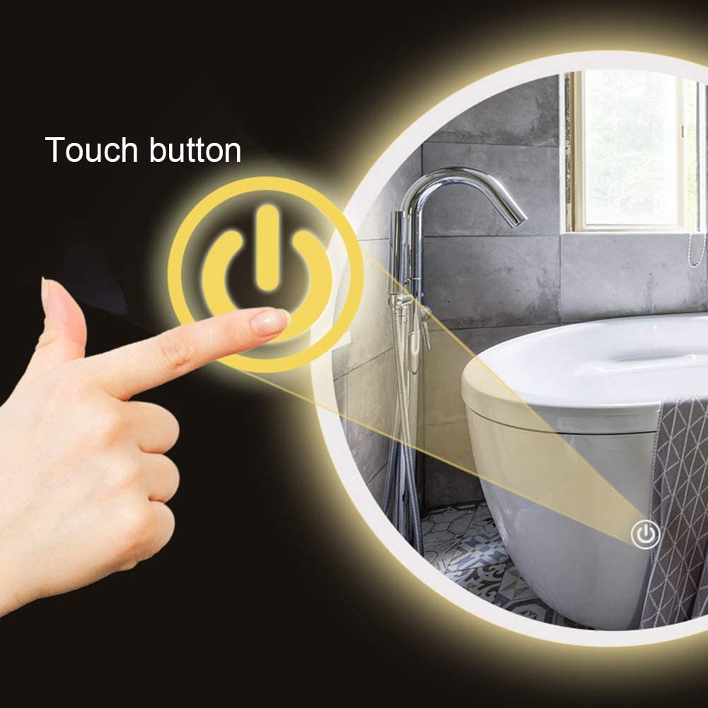 Techmanistan 24 Inch Round Wall Mirror With Light, Wall Mounted LED Illuminated Mirror, Makeup Vanity Mirror Wall Mounted, Large Modern Round Illuminated Touch Button Light Mirror, Bathroom Wall Mirror, Bathroom Light - Techmanistan in Pakistan