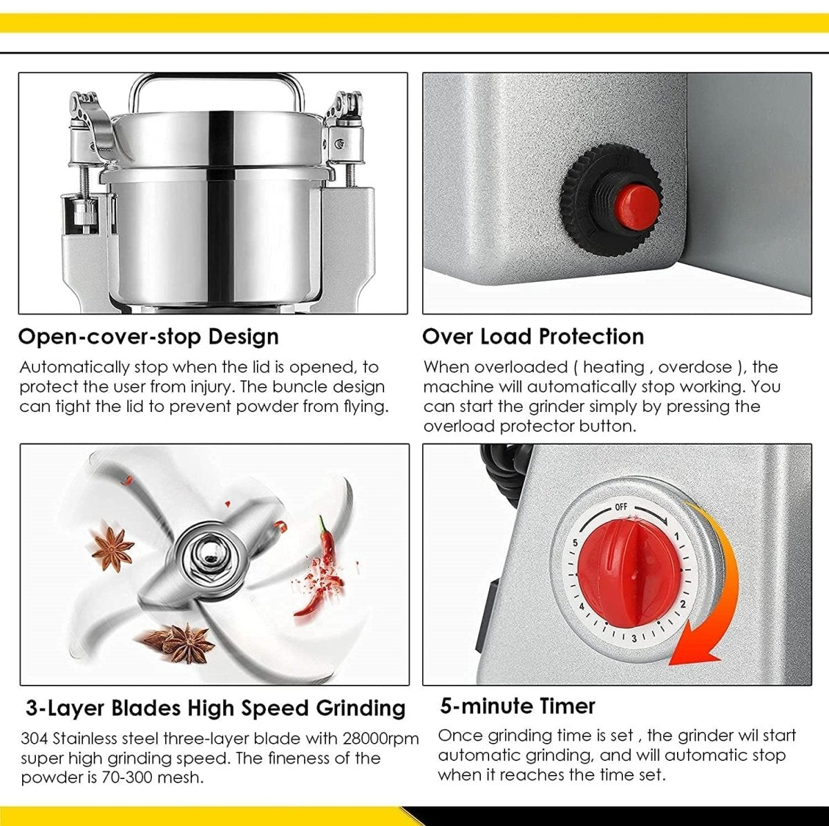 Techmanistan 400Grams High - Speed Electric Grain Grinder Mill Stainless Steel Powder Grinder - Techmanistan in Pakistan