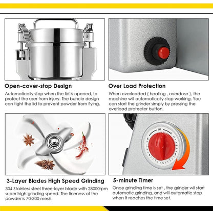 Techmanistan 400Grams High - Speed Electric Grain Grinder Mill Stainless Steel Powder Grinder - Techmanistan in Pakistan