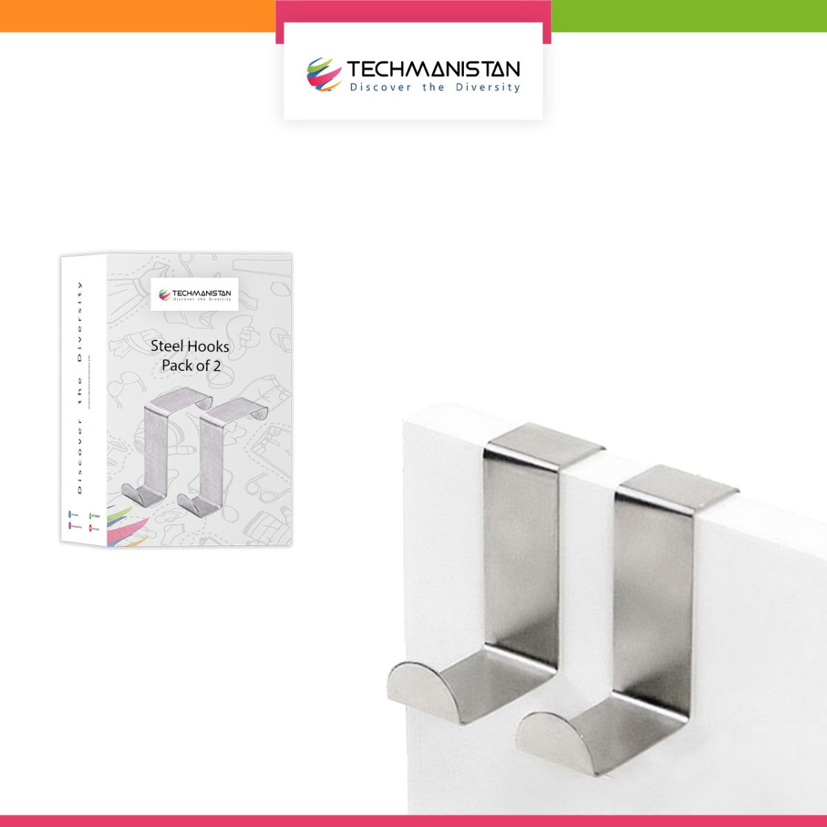 Techmanistan Pack Of 2 - Stainless Steel Over the Door Hanger Cabinet Hooks - Techmanistan in Pakistan
