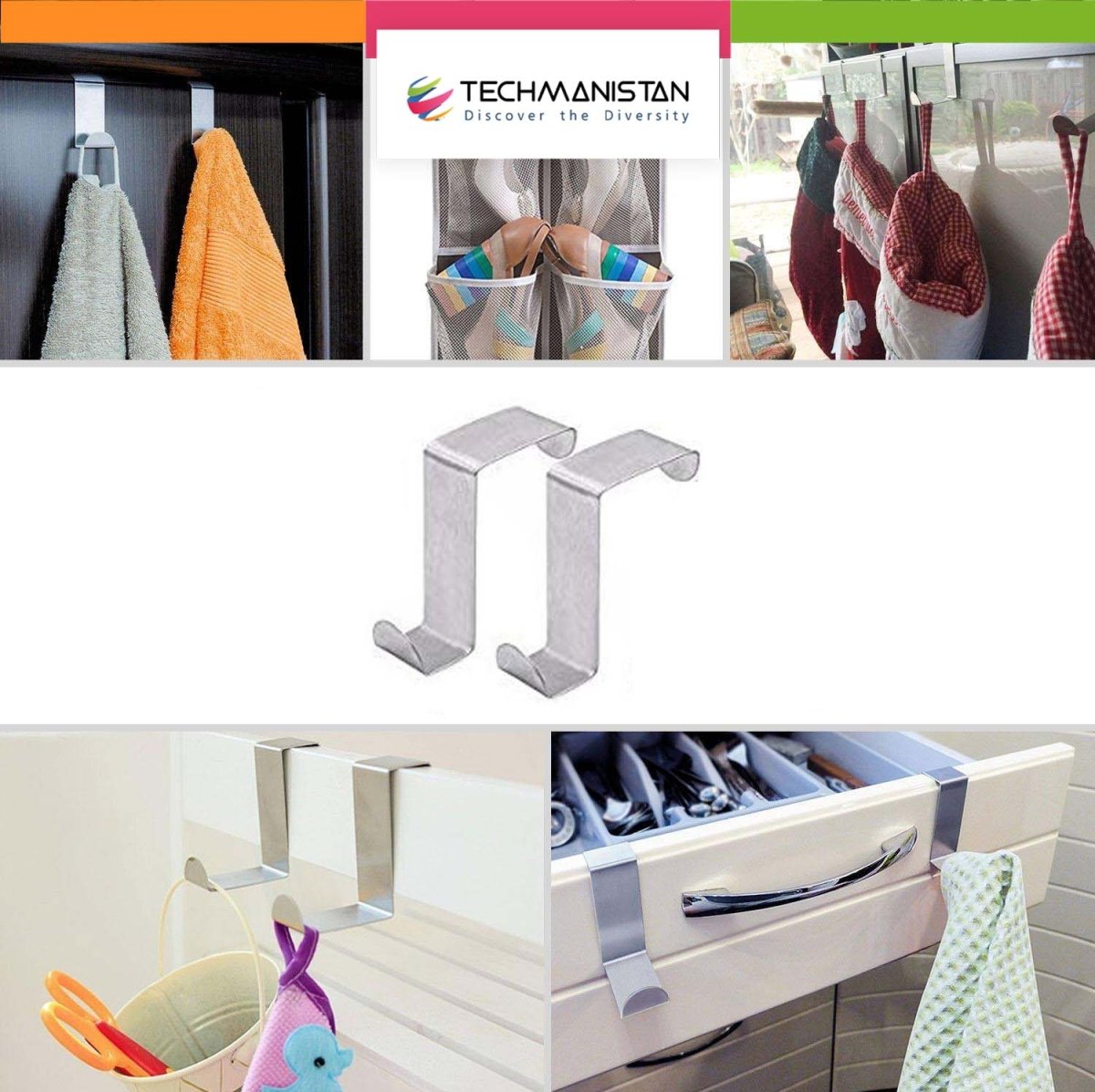 Techmanistan Pack Of 2 - Stainless Steel Over the Door Hanger Cabinet Hooks - Techmanistan in Pakistan