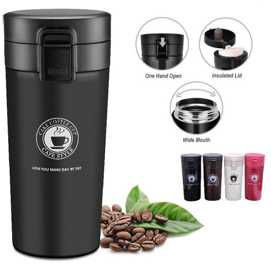 Techmanistan Random Color Stainless Steel Vacuum Insulated Flask Thermos Coffee Cup 380ml, Stainless Steel Insulated Thermos Travel Mug, Reusable Coffee Cup Hot and Cold Drink Cup, Coffee Cup, Thermos Flask - Techmanistan in Pakistan