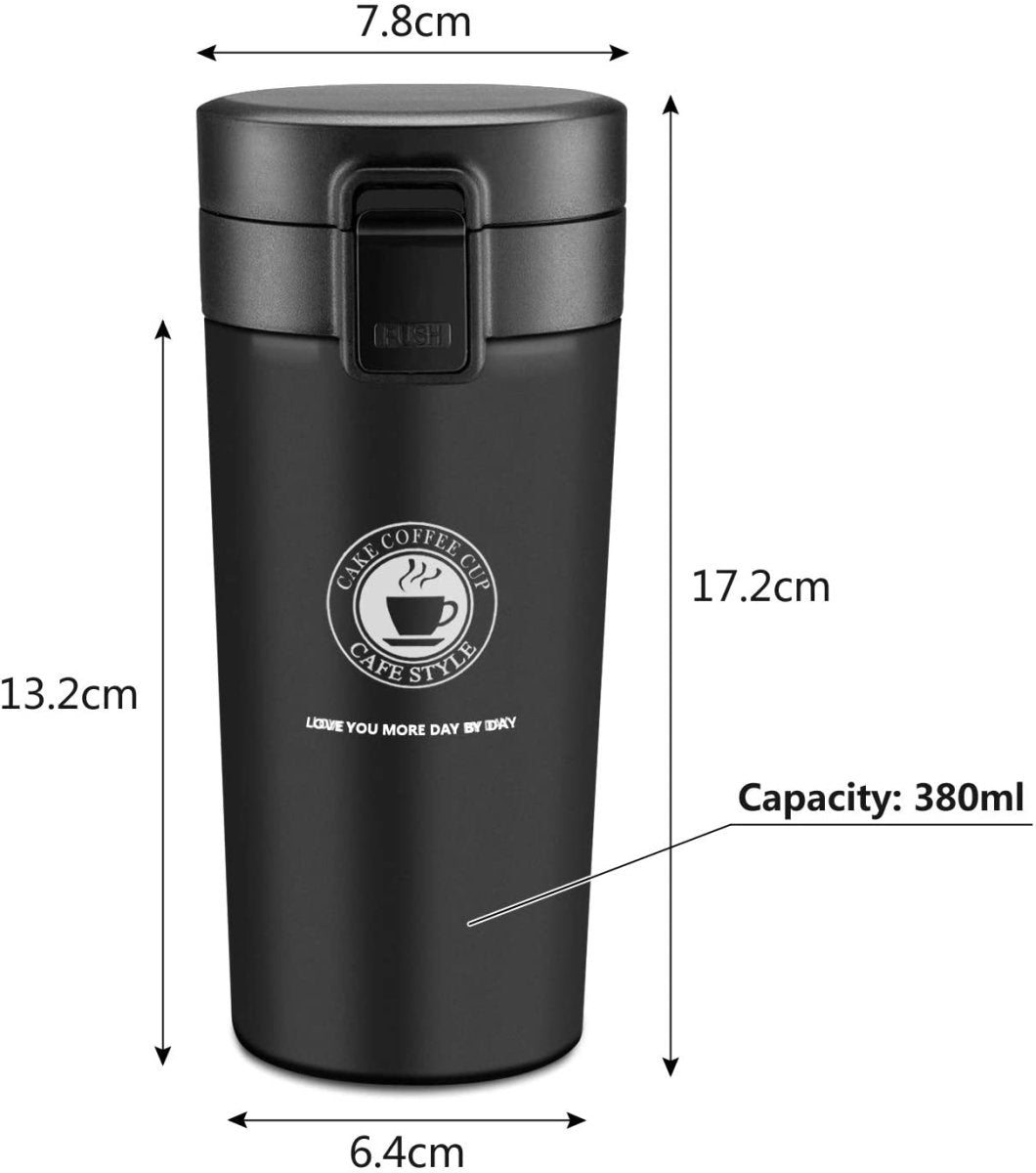 Techmanistan Random Color Stainless Steel Vacuum Insulated Flask Thermos Coffee Cup 380ml, Stainless Steel Insulated Thermos Travel Mug, Reusable Coffee Cup Hot and Cold Drink Cup, Coffee Cup, Thermos Flask - Techmanistan in Pakistan