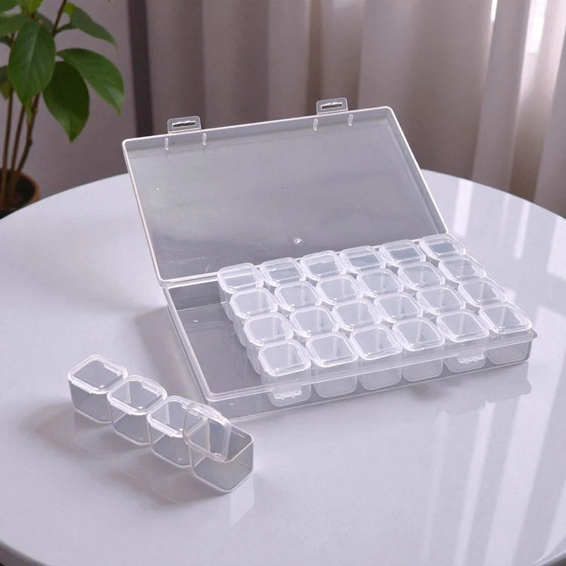 28-Compartment Transparent Plastic Storage Box With Lid | Jewelry Box