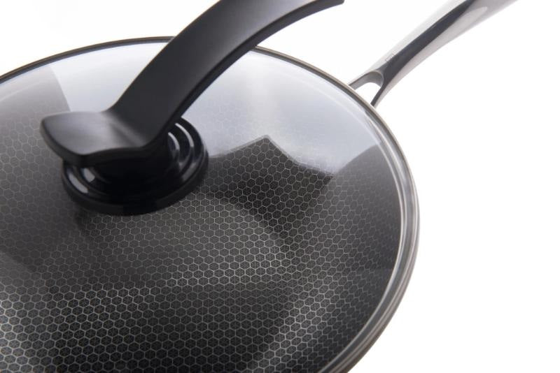 Single Handle Laser Coated Honeycomb Print Nonstick Wok With Lid
