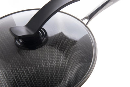 Single Handle Laser Coated Honeycomb Print Nonstick Wok With Lid