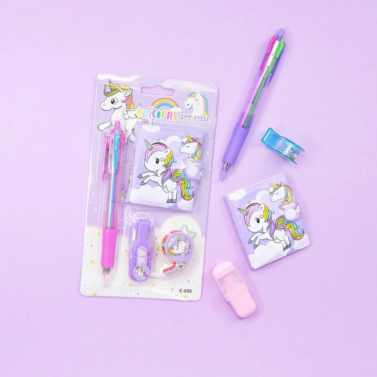 Unicorn Cartoon Diary With Pen, Washi Tape & Highlighter for Kids Unicorn Pocket Dairy, 4Pcs Unicorn Stationery Set - Techmanistan in Pakistan