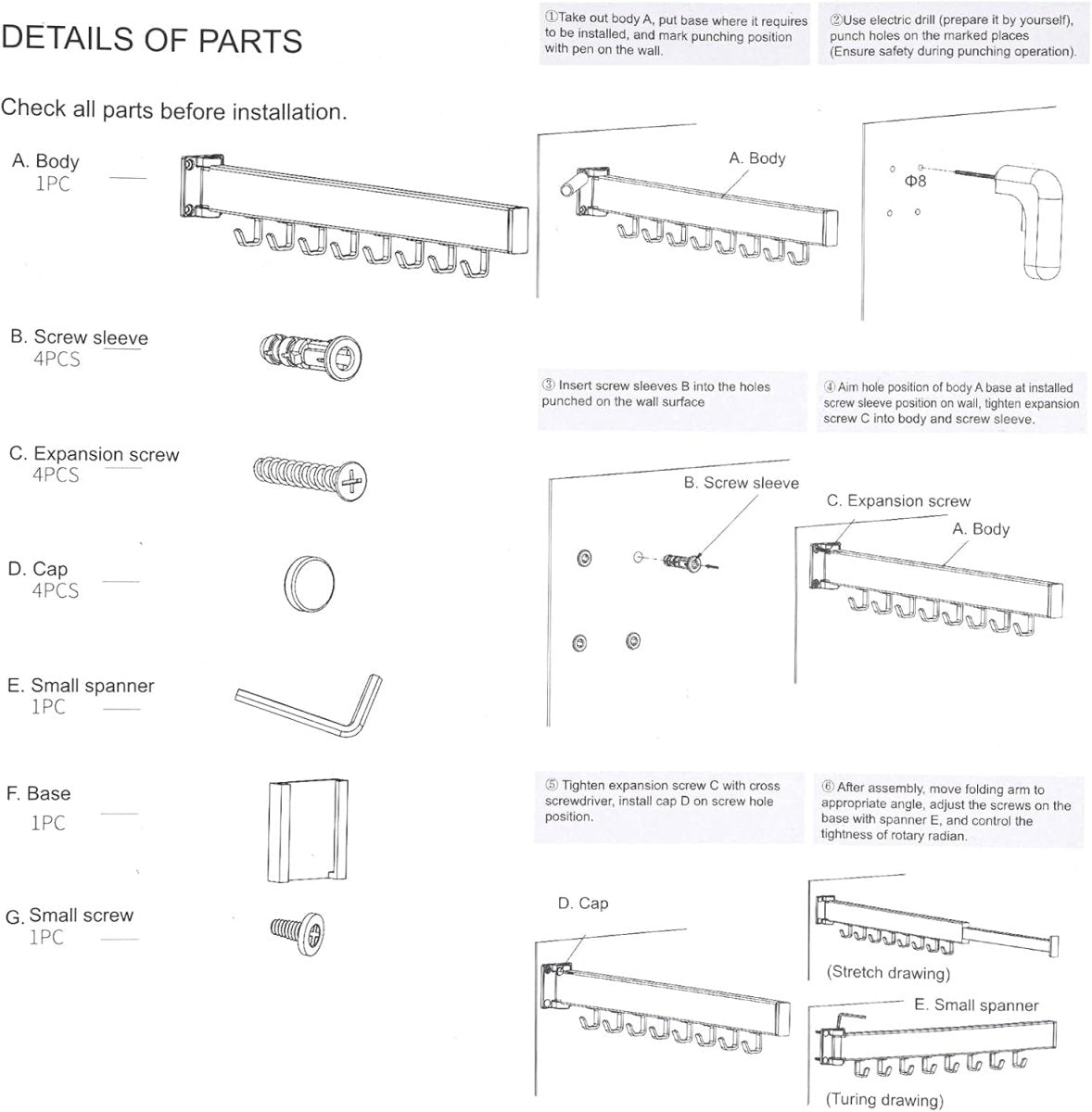 Wall Mounted Extendible Folding Clothes Hanger - Techmanistan in Pakistan