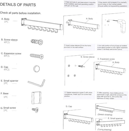 Wall Mounted Extendible Folding Clothes Hanger - Techmanistan in Pakistan