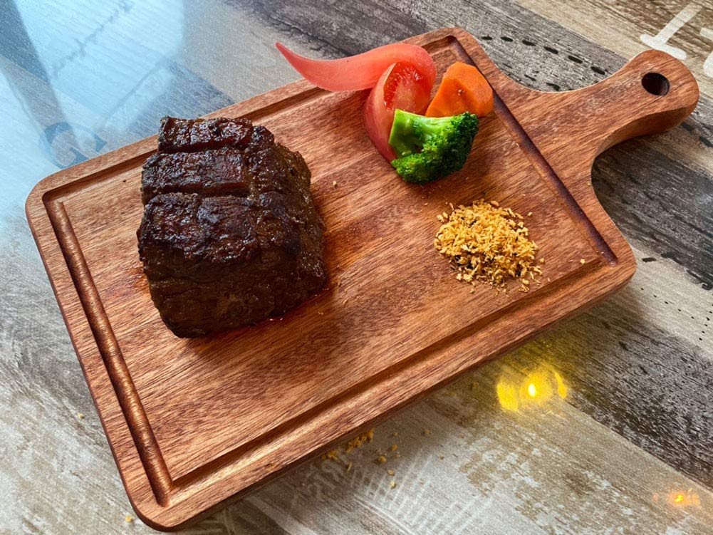 Wooden Bread & Steak Serving Tray With Handle, Steak Cutting Board, Wood Steak Serving Board, Bread Board, Wooden Serving Board With Handle - Techmanistan in Pakistan
