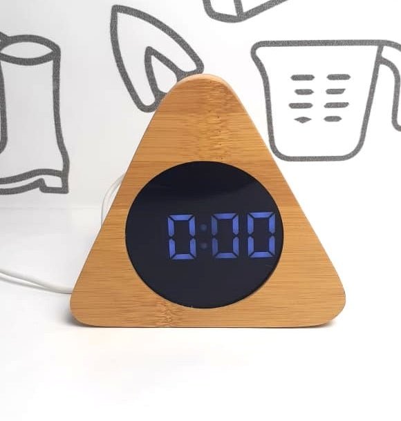 Wooden Digital Triangular Shape Desk Clock, Alarm Clock, LED Desktop Clock, Thermometer, Calendar, Date - Techmanistan in Pakistan