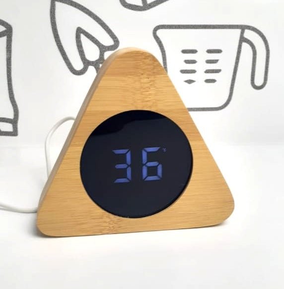 Wooden Digital Triangular Shape Desk Clock, Alarm Clock, LED Desktop Clock, Thermometer, Calendar, Date - Techmanistan in Pakistan