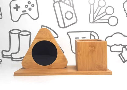 Wooden Digital Triangular Shape Desk Clock With Pen Holder - Techmanistan in Pakistan