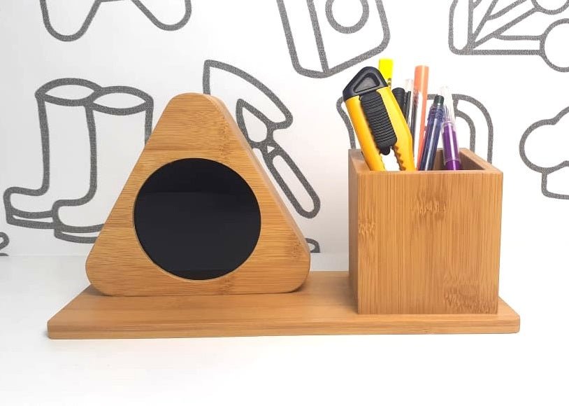 Wooden Digital Triangular Shape Desk Clock With Pen Holder - Techmanistan in Pakistan