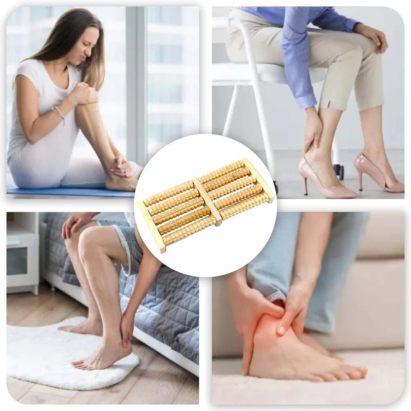 Natural Wooden Foot Roller Massager | Manual Reflexology Therapy Tool