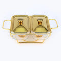 2 Grid Buffet Food Warmer Glass Serving Dish with Golden Lid