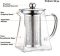Square Glass Teapot with Heat-Resistant Stainless Steel Infuser Chai Kettle--Techmanistan-Techmanistan
