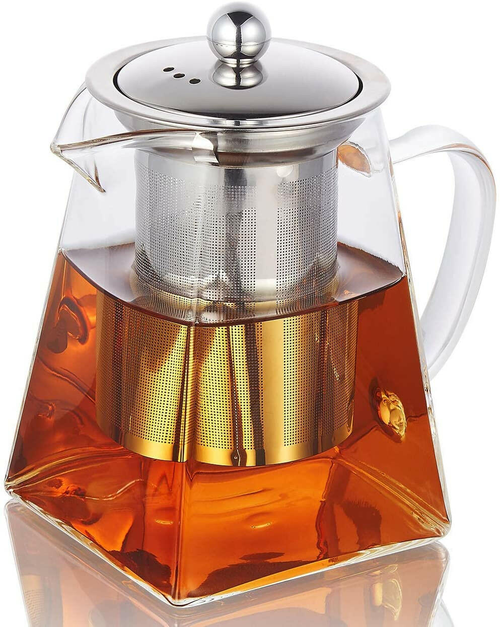 Square Glass Teapot with Heat-Resistant Stainless Steel Infuser Chai Kettle.